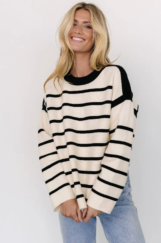 Conway Striped Sweater | Cream + Black Chenille Fabric Brocade Fabric Lace Fabric