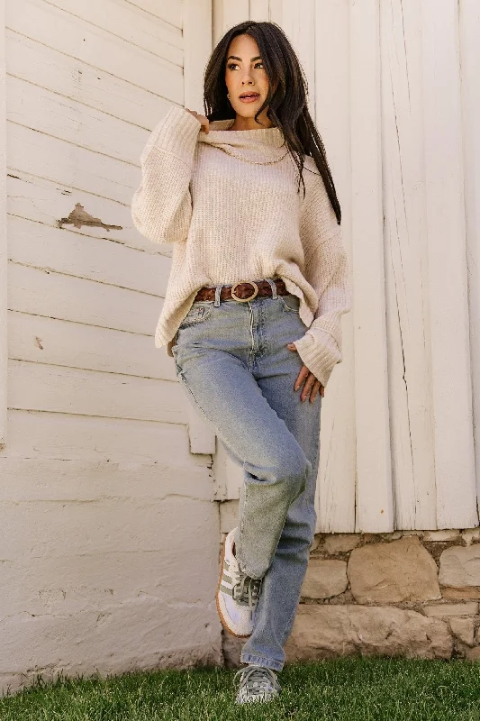 Covington Chunky Knit Sweater | Oatmeal Mesh Blend Leather Blend Suede Blend