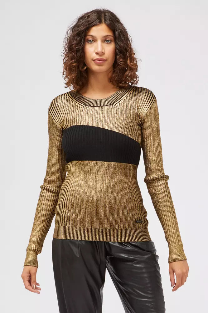 Custo Barcelona Gold Wool Women Sweater Mesh Fabric Canvas Fabric Denim Fabric
