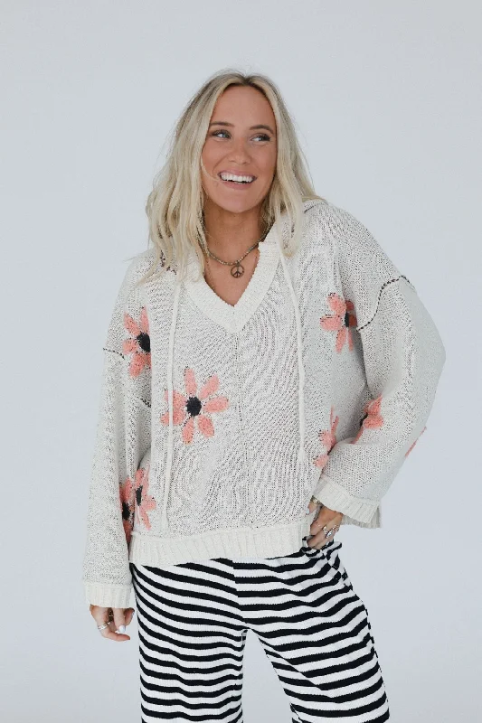 Daisy Belle Sweater Hoodie Top - Ivory Layered Multi-layer Single Layer