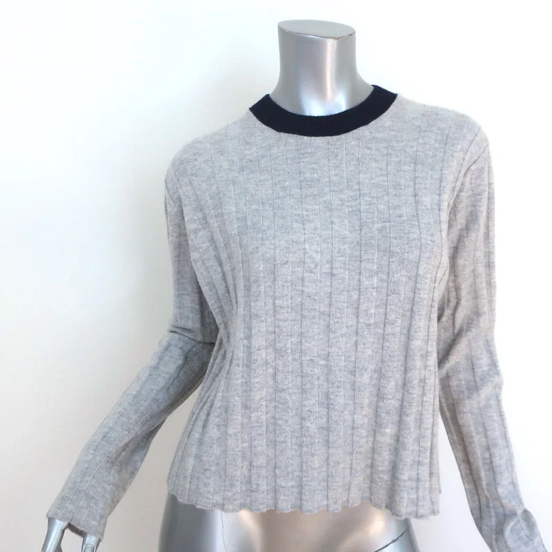 Derek Lam 10 Crosby Open-Back Sweater Light Gray Ribbed Wool-Cashmere Size Small Real Fur Shearling Chenille Derek Lam 10 Crosby Open-Back Sweater Light Gray Ribbed Wool-Cashmere Size Small Real Fur Shearling Chenille