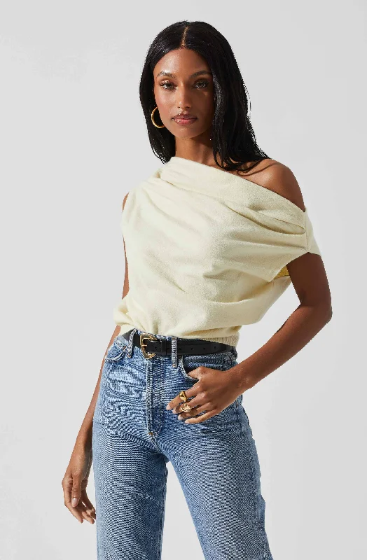 Devin Sleeveless One Shoulder Sweater Cable Knit Ribbed Knit Lace Knit