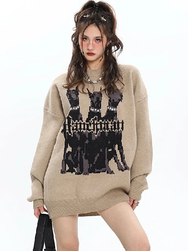 Dobermann Graphic Print Solid Color Long Sleeve Knitted Sweater Mesh Fabric Canvas Fabric Denim Fabric Dobermann Graphic Print Solid Color Long Sleeve Knitted Sweater Mesh Fabric Canvas Fabric Denim Fabric