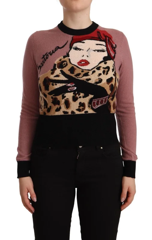 Dolce & Gabbana Elegant Pink Cashmere Crewneck Sweater Elasticated Padded Insulated