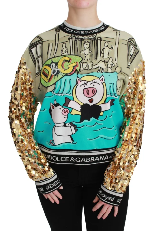 Dolce & Gabbana Chic Multicolor Motive Sequined Sweater Soft Cozy Warm