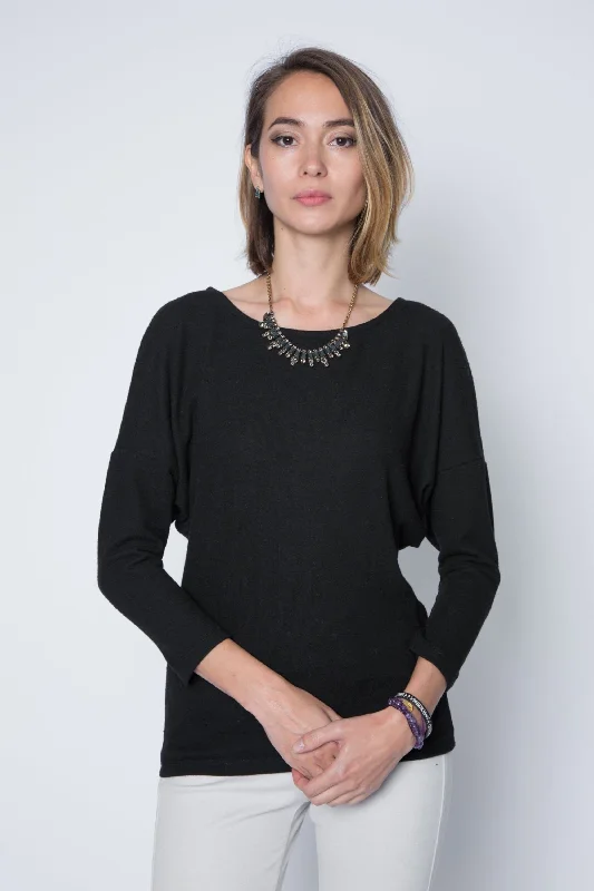 Dolman Sleeve Sweater Top in Lightweight Print Jacquard Patchwork