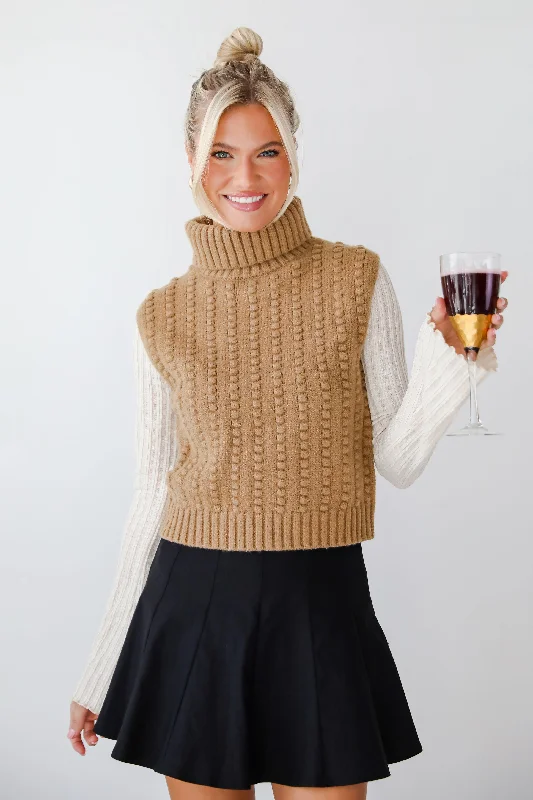 Dreamy Choice Taupe Turtleneck Sweater Top Spandex Blend Rayon Blend Denim Blend