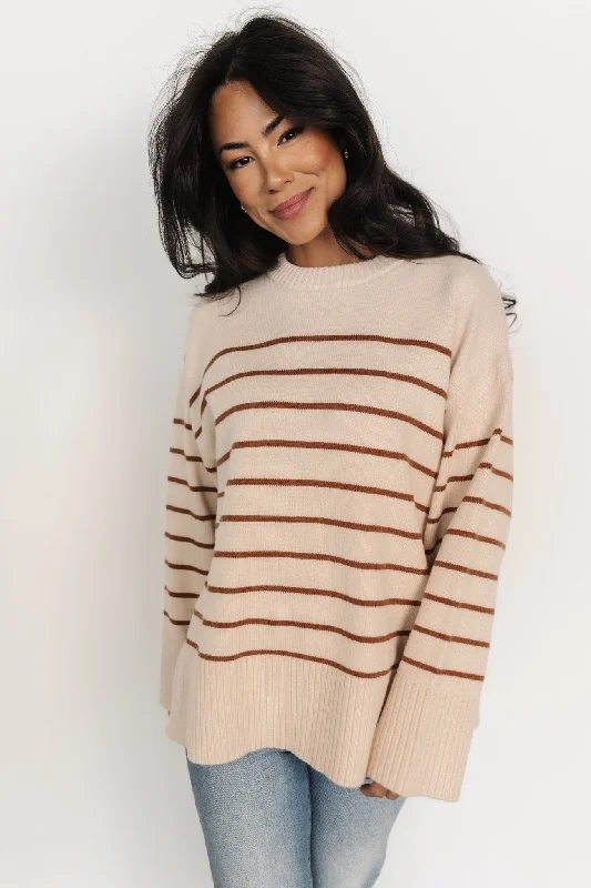 Emerson Stripe Knit Sweater | Beige + Camel Sweater Knitwear Pullover