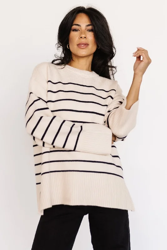 Emerson Stripe Knit Sweater | Ivory + Black Lightweight Heavyweight Midweight