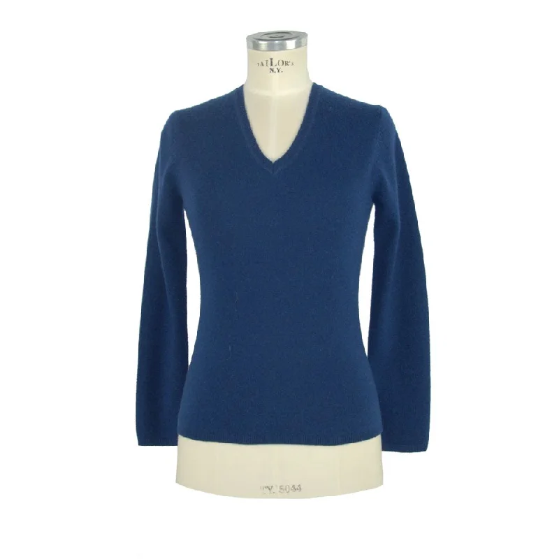 Emilio Romanelli Blue Cashmere Women Sweater Boxy Sweater Fitted Sweater A-Line