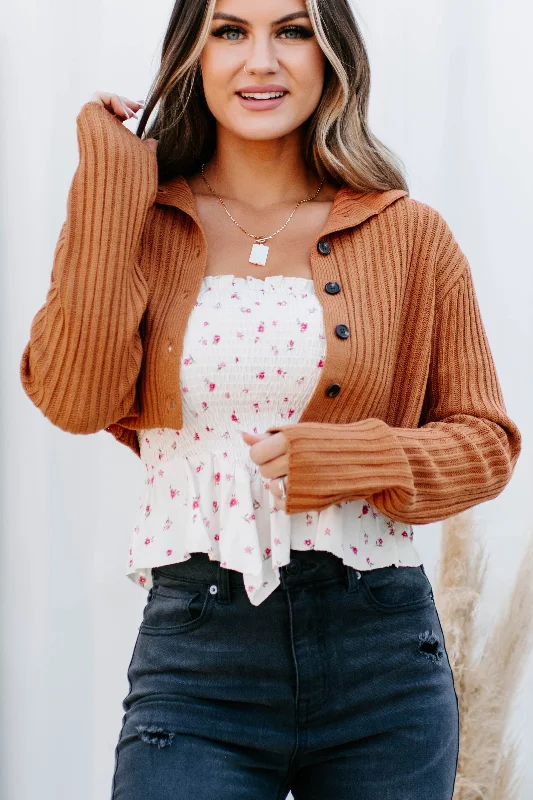 Ester Button-Up Cropped Sweater (Rust) Polka Dot Checkered Tartan