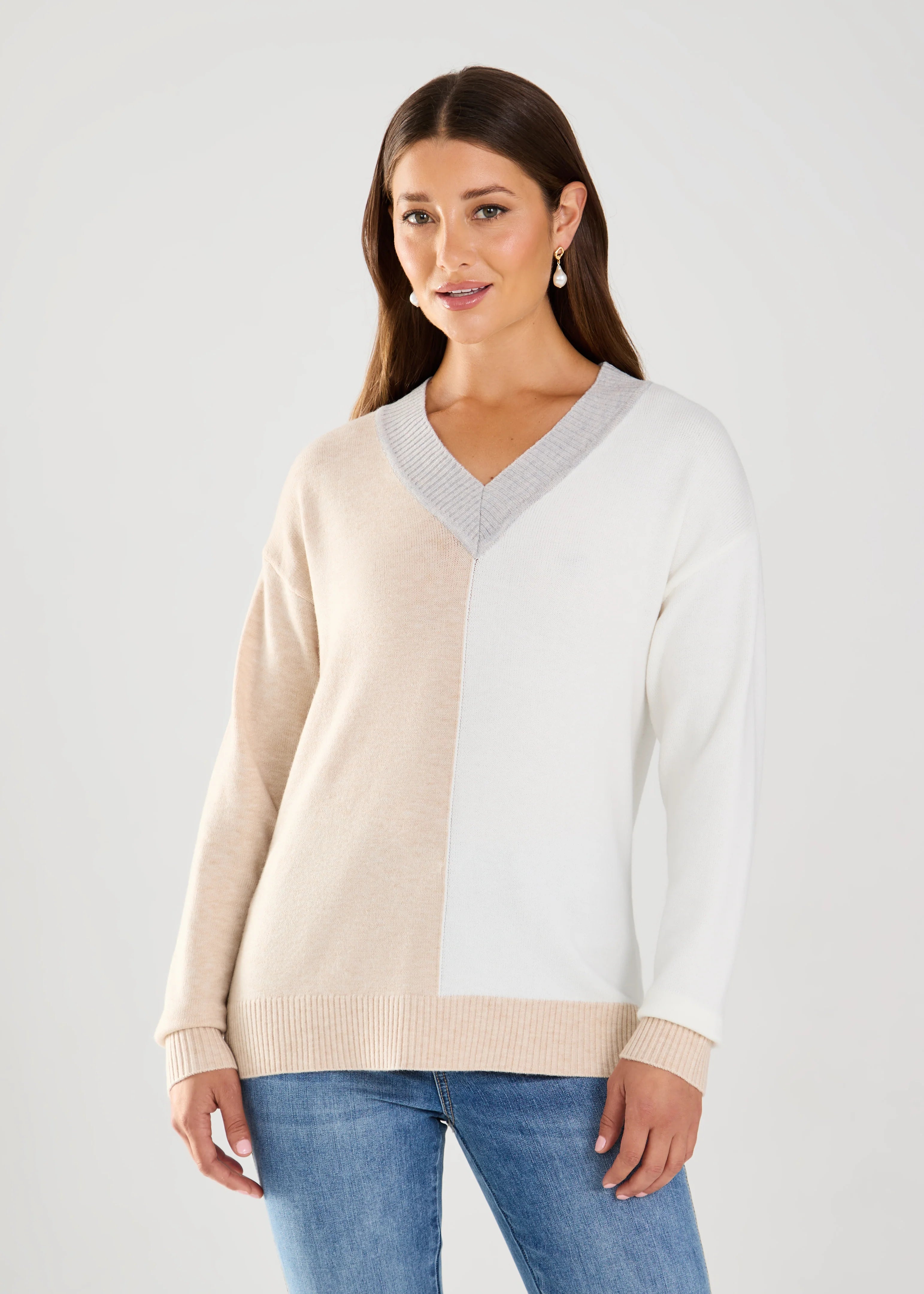 FDJ Long-Sleeve Color Block Sweater Satin Fabric Silk Fabric Chiffon Fabric
