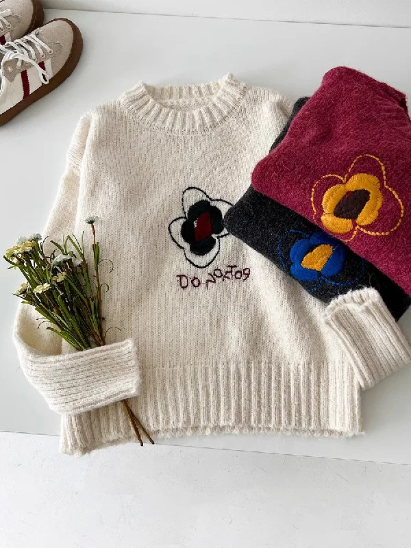 flower embroidery design casual soft round neck sweater top S4716 Iron Safe Non-Iron Wrinkle Free flower embroidery design casual soft round neck sweater top S4716 Iron Safe Non-Iron Wrinkle Free