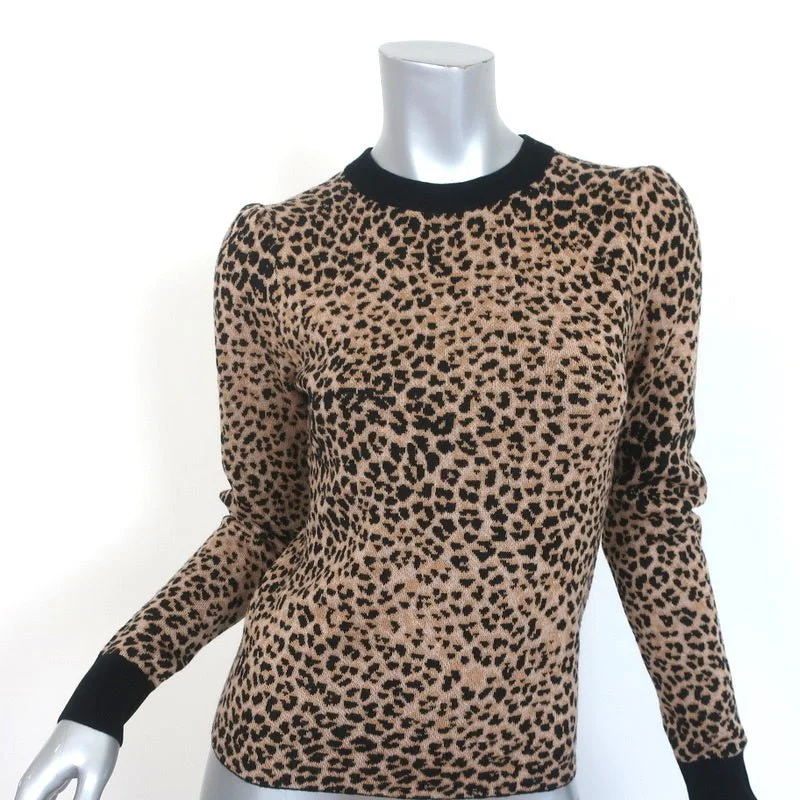 FRAME Sweater Cheetah Jacquard Wool-Cotton Size Small Puff Sleeve Pullover Slim Fit Regular Fit Oversized