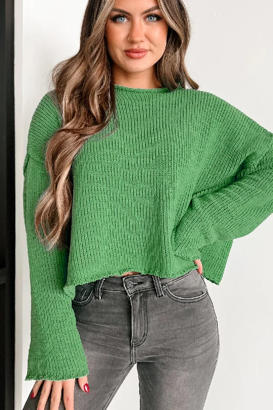 Getting My Hopes Up Chenille Sweater (Green) Embroidered Appliqued Beaded
