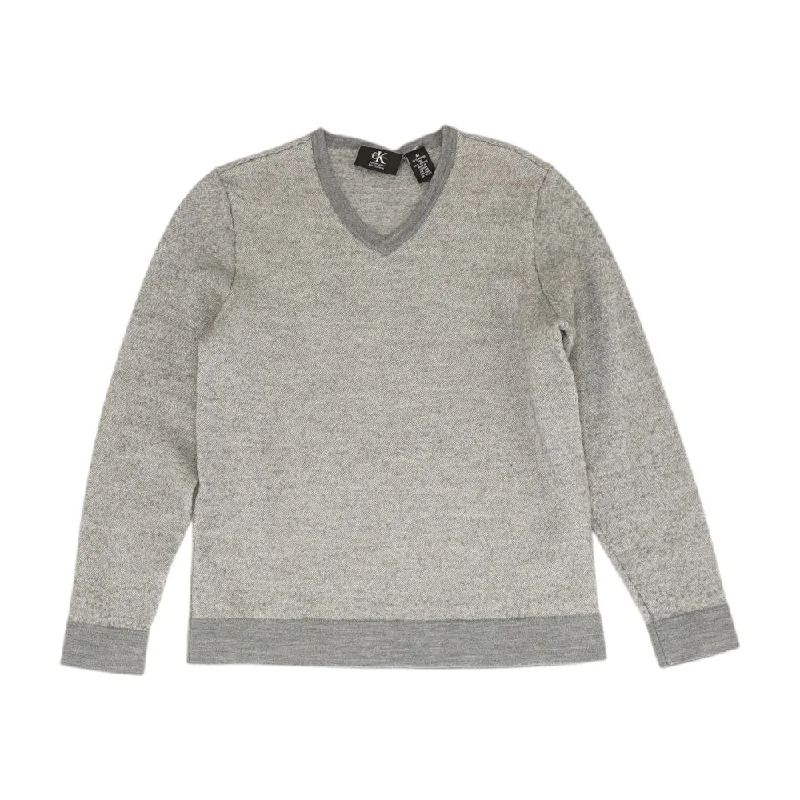 Gray Solid V-neck Sweater Nylon Fabric Polyester Fabric Spandex Fabric