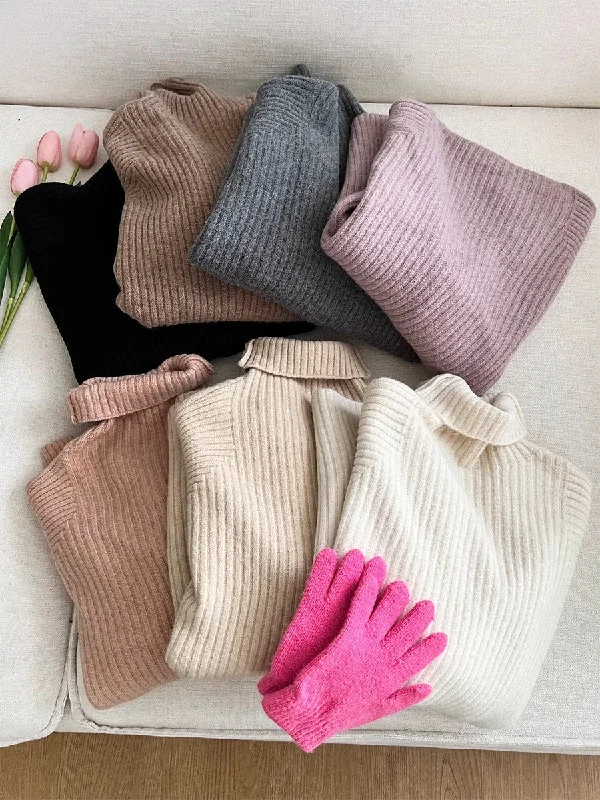 high collar mid-length sweater    S4718 Toggled Drawstring Belted