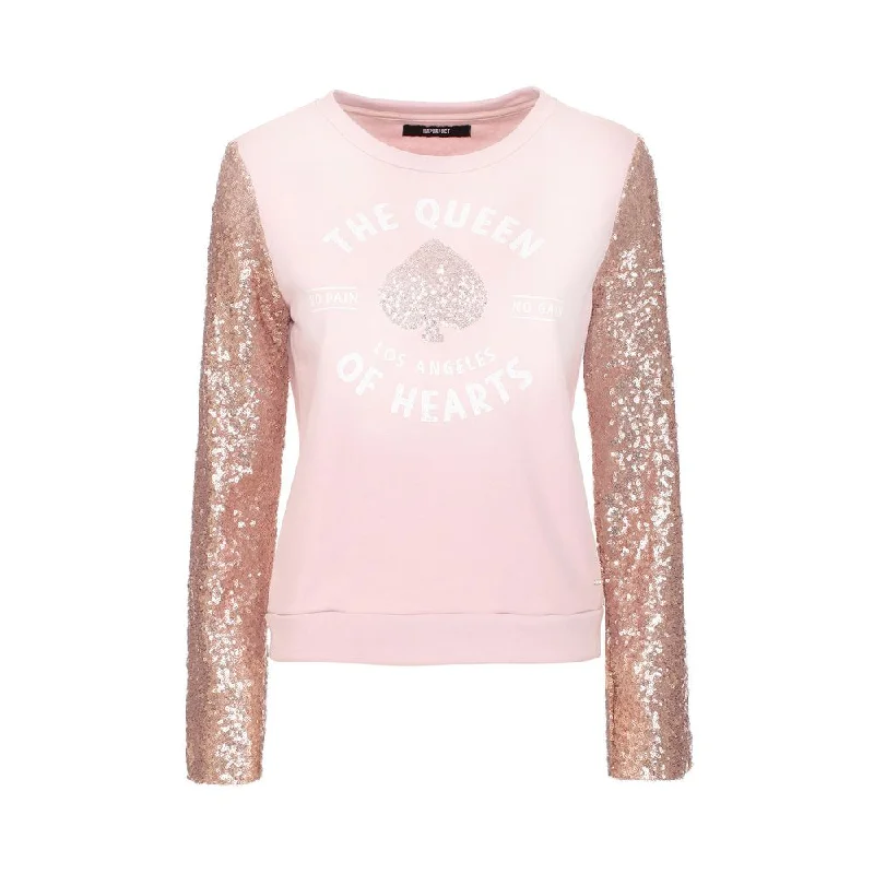 Imperfect Pink Cotton Women Sweater Solid Print Embellished