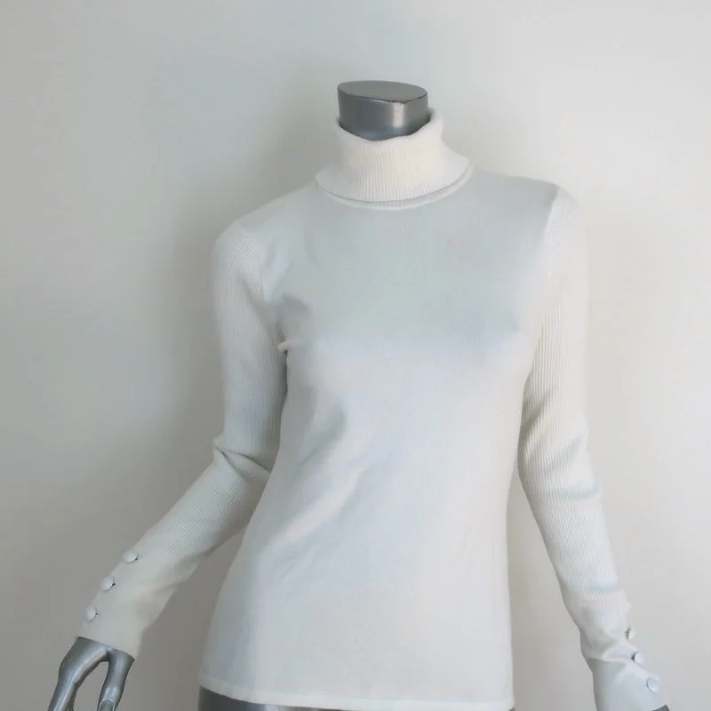 L'Agence Turtleneck Sweater Odette Cream Knit Size Small Button Cuff Pullover Mesh Blend Leather Blend Suede Blend L'Agence Turtleneck Sweater Odette Cream Knit Size Small Button Cuff Pullover Mesh Blend Leather Blend Suede Blend
