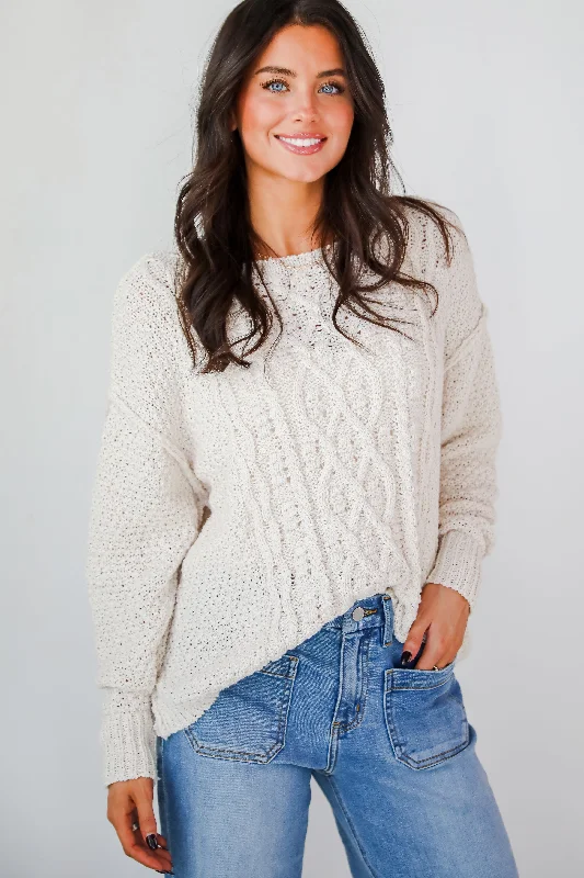 Modern Comfort Natural Cable Knit Sweater Fitted Loose Oversized