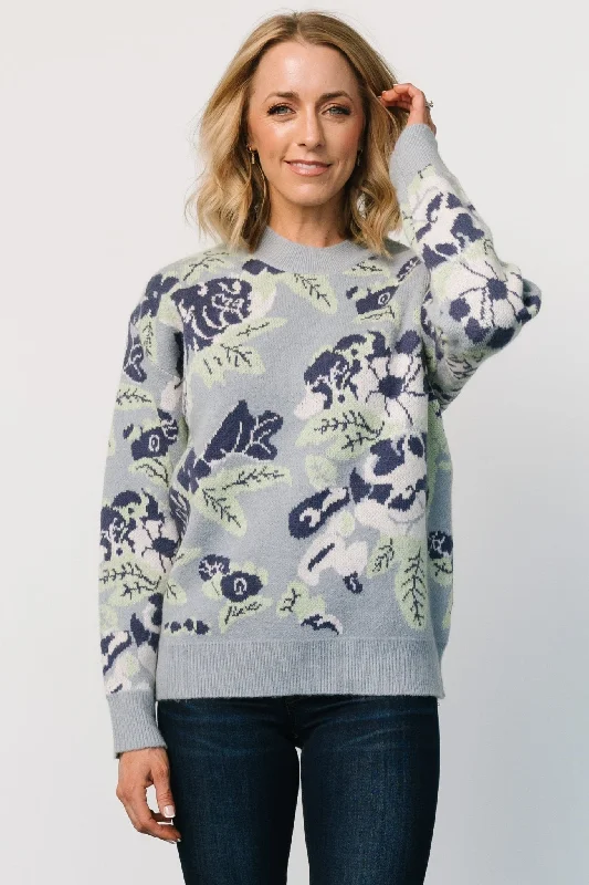 Munich Sweater | Light Blue Multi Silk Blend Satin Velvet