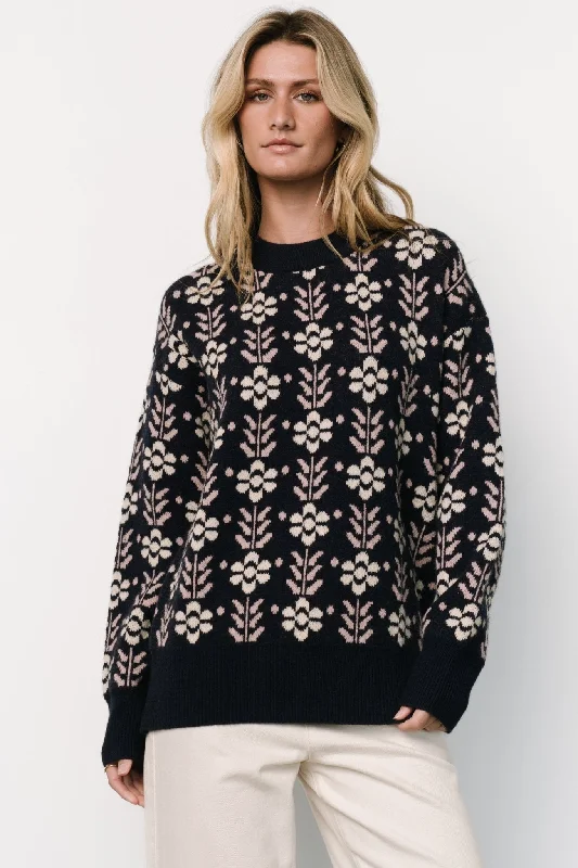 Norris Sweater | Navy Multi Floral Stylish Fashionable Trendy
