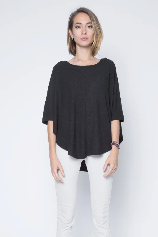 Kimono Sleeve Poncho Sweater Front Pockets Side Pockets Patch Pockets