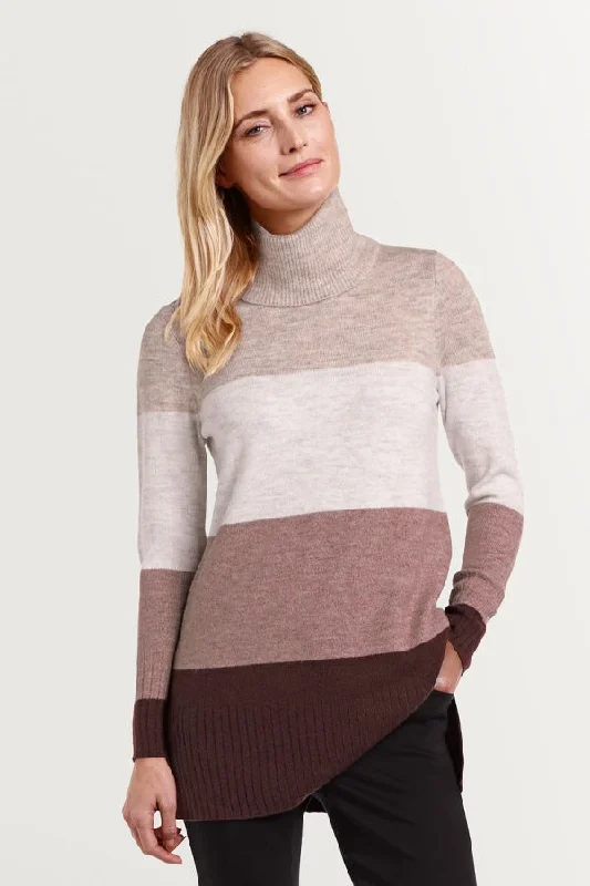 Point Zero Cowl Neck Striped Colour Block Sweater Beaded Sweater Sequined Faux Fur
