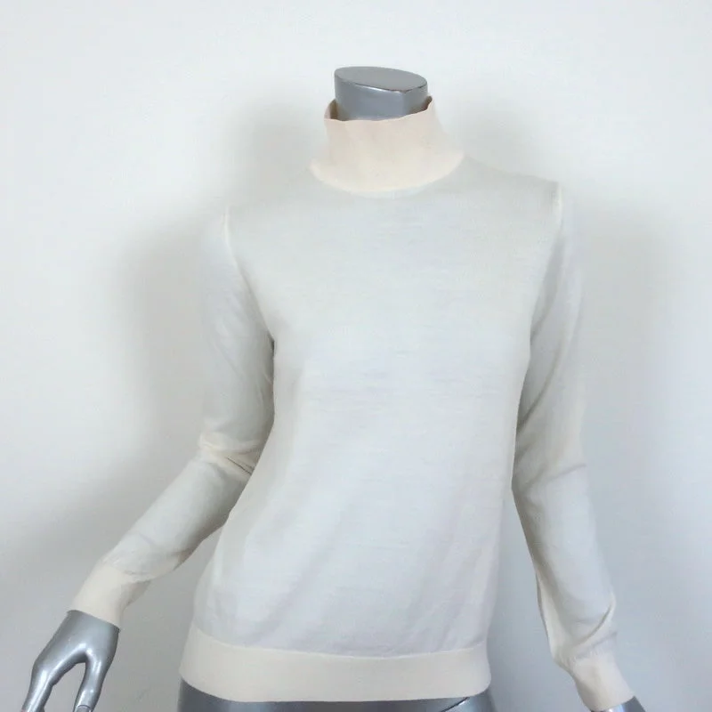 Pringle of Scotland Turtleneck Sweater Ivory Merino Wool Size Small Houndstooth Herringbone Solid Pringle of Scotland Turtleneck Sweater Ivory Merino Wool Size Small Houndstooth Herringbone Solid