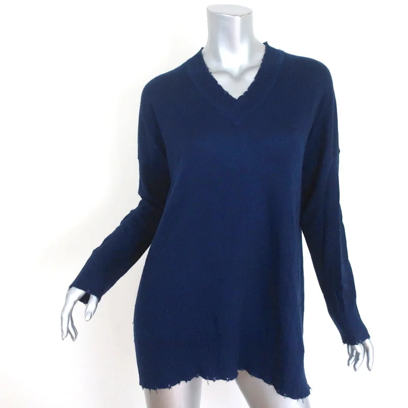 Prive 45 Cashmere Sweater Navy Size Large V-Neck Pullover Notch Collar Peter Pan Collar Cowl Neck Prive 45 Cashmere Sweater Navy Size Large V-Neck Pullover Notch Collar Peter Pan Collar Cowl Neck