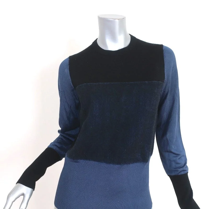 Rag & Bone Marissa Colorblock Crewneck Sweater Blue & Black Size Medium Seamless Knitted Crochet Rag & Bone Marissa Colorblock Crewneck Sweater Blue & Black Size Medium Seamless Knitted Crochet
