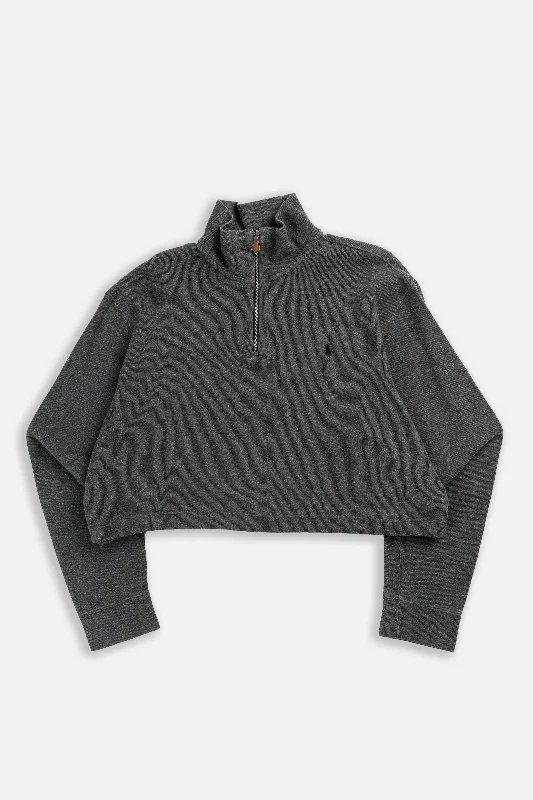 Rework Crop Knit Sweater - XL Herringbone Houndstooth Plaid