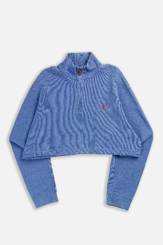 Rework Crop Knit Sweater - XL Spandex Blend Rayon Blend Denim Blend