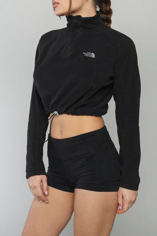 Rework North Face Crop Fleece Sweater - XS, S, M, L, XL Solid Print Embellished
