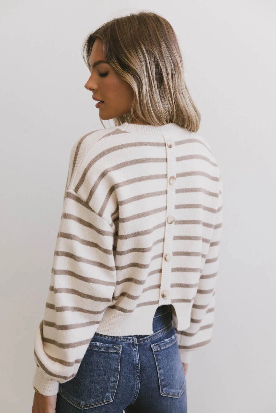 Roelle Striped Sweater in Camel Spandex Blend Rayon Blend Denim Blend