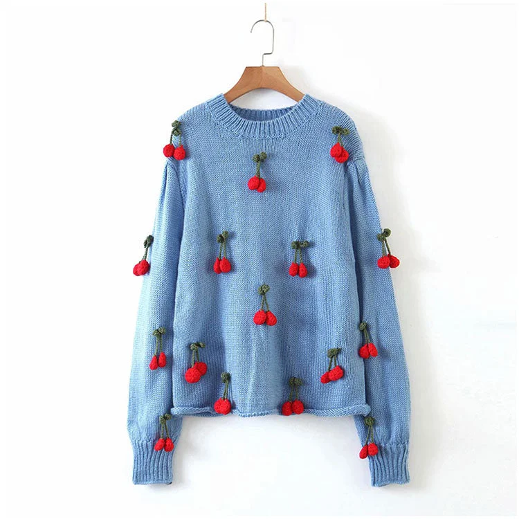 Round neck cherry sweater bottomed sweater loose fashion Pullover Sweater 7208 Wool Sweater Cotton Sweater Cashmere Sweater Round neck cherry sweater bottomed sweater loose fashion Pullover Sweater 7208 Wool Sweater Cotton Sweater Cashmere Sweater