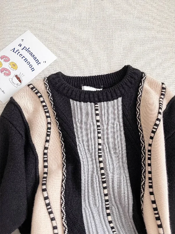 round neck knitted sweater     S4717 Cable Knit Ribbed Knit Lace Knit