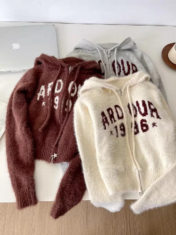 sexy short sweater double zipper sweater jacket     S4703 Solid Print Embellished