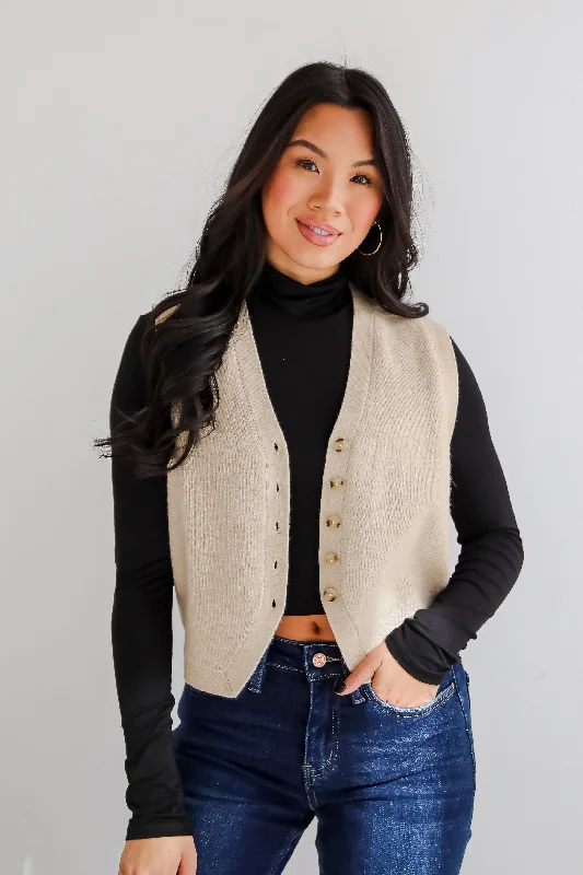 Snuggly Sweetness Beige Sweater Vest Lightweight Heavyweight Midweight