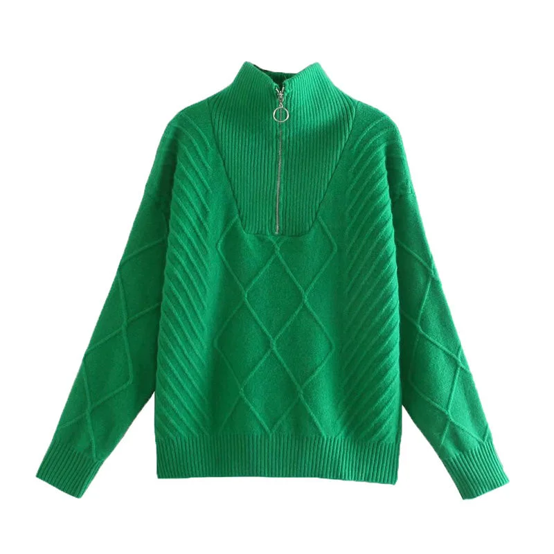Stand collar zipper long sleeve twist loose lazy sweater sweater 7199 Soft Cozy Warm Stand collar zipper long sleeve twist loose lazy sweater sweater 7199 Soft Cozy Warm