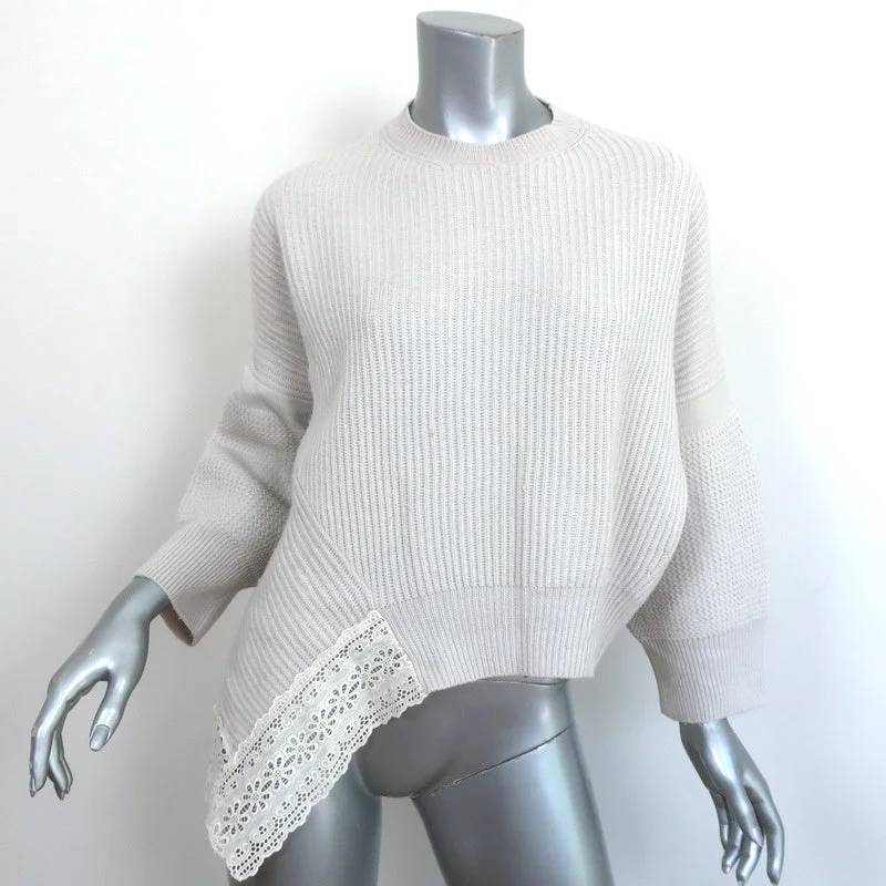 Stella McCartney Asymmetric Sweater Light Gray Eyelet-Trim Ribbed Knit Size 38 Open Front Closed Front Wrap Front Stella McCartney Asymmetric Sweater Light Gray Eyelet-Trim Ribbed Knit Size 38 Open Front Closed Front Wrap Front