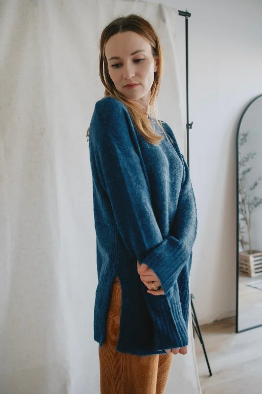The Kamara Long Sweater - Marine Blue Layered Multi-layer Single Layer