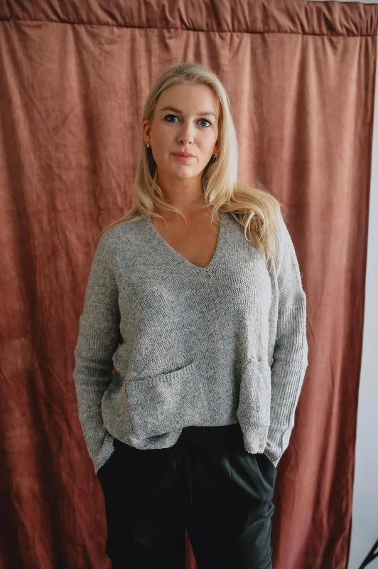 The Robin Pocket Sweater - Grey Front Pockets Side Pockets Patch Pockets