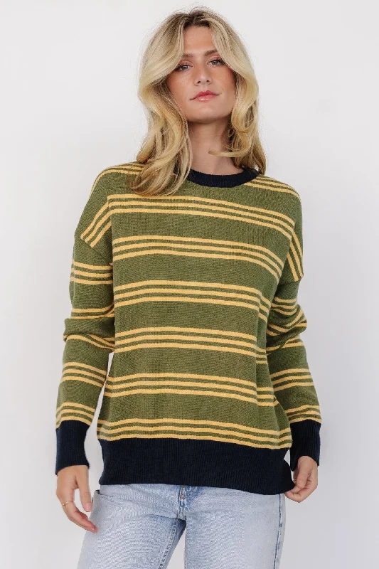 Thomas Striped Sweater | Olive Multi Lightweight Heavyweight Midweight