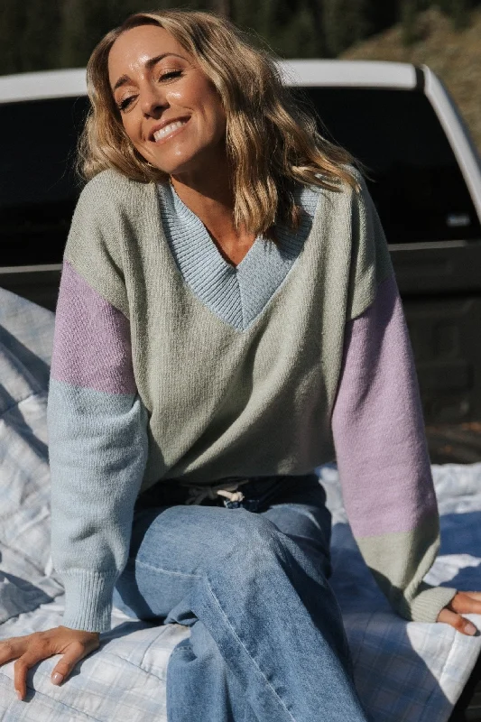 Varsity Color Block Sweater | Sage Oversized Loose Flowy