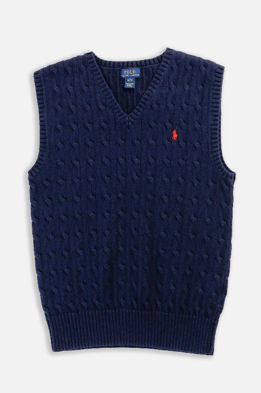 Vintage Knit Sweater Vest - Women's M Solid Print Embellished