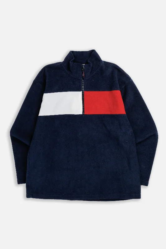 Vintage Tommy Fleece Sweater - XL Open Front Closed Front Wrap Front