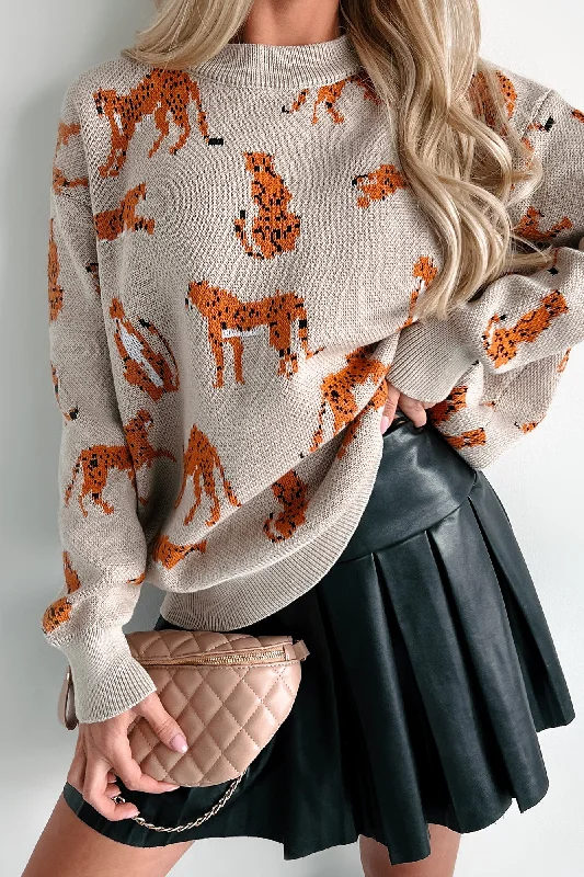 Walk On The Wild Side Cheetah Print Sweater (Taupe) Terry Blend Velvet Blend Canvas Blend Walk On The Wild Side Cheetah Print Sweater (Taupe) Terry Blend Velvet Blend Canvas Blend