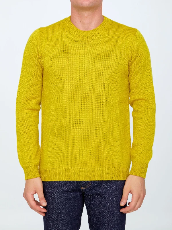 Yellow Merino Wool Sweater Houndstooth Herringbone Solid