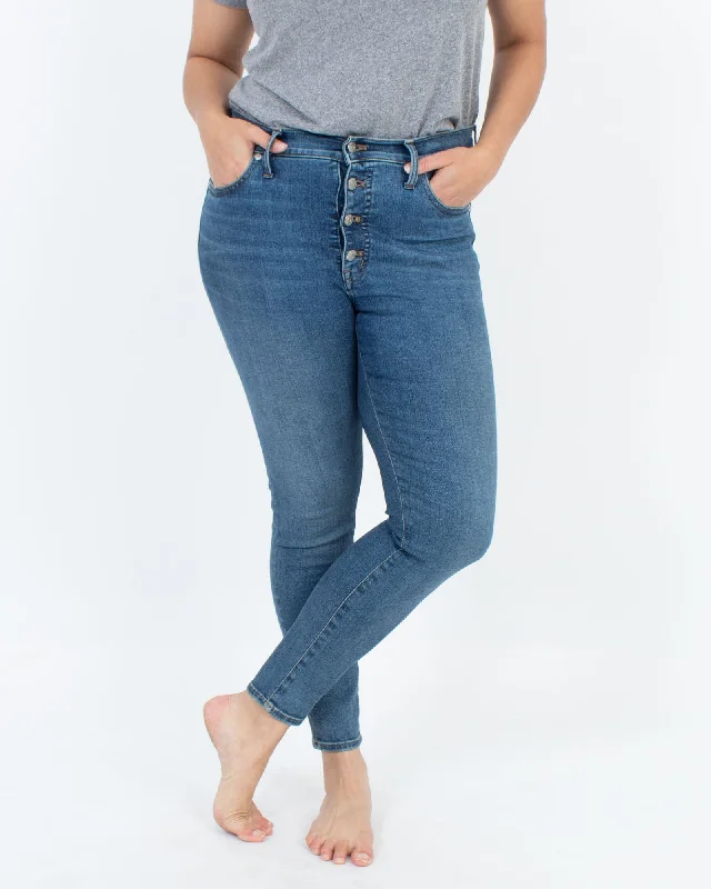 "9" Mid-Rise Skinny" Jeans Comfortable Faded High-Rise Jeans